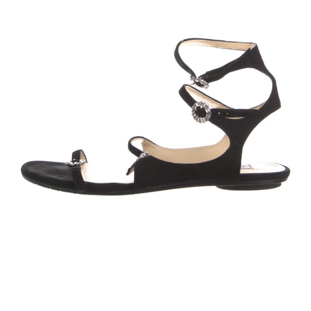 Jimmy Choo Naia black Suede Crystal Buckle Gladiator Flat Sandals 40 - Picture 4 of 4